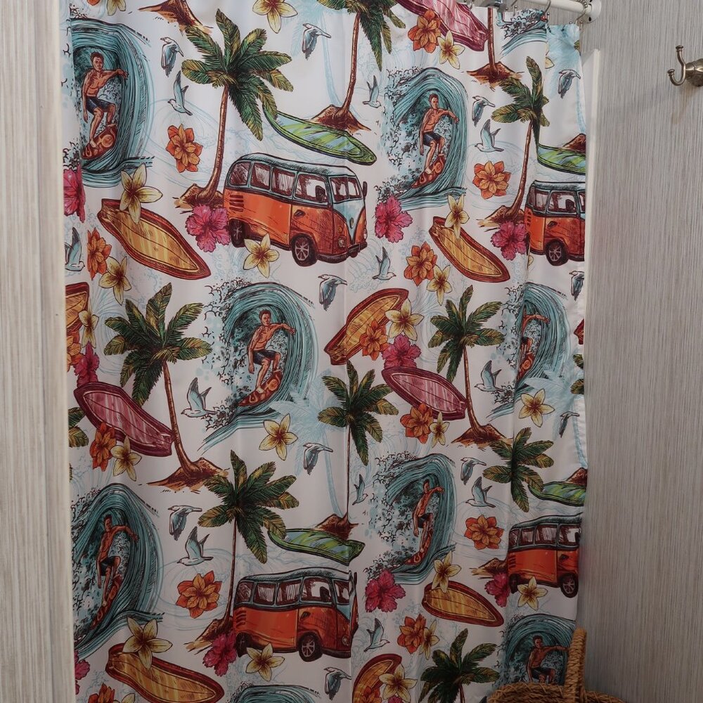 Wild One Surf Boards and Surfing Shower Curtain 100% Polyester